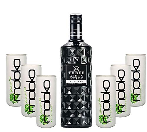 Three Sixty Black Vodka Wodka Set - Three Sixty Black Vodka 0,7L 700ml (42% Vol) + 6x Moloko 250ml inkl. Pfand - EINWEG- [Enthält Sulfite] von Mixcompany.de Bar & Glas