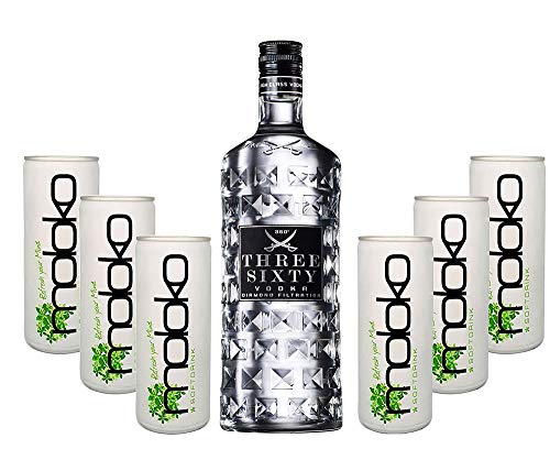 Three Sixty Vodka Wodka Set - Three Sixty Vodka 0,7L 700ml (37,5% Vol) + 6x Moloko 250ml inkl. Pfand - EINWEG- [Enthält Sulfite] von Mixcompany.de Bar & Glas
