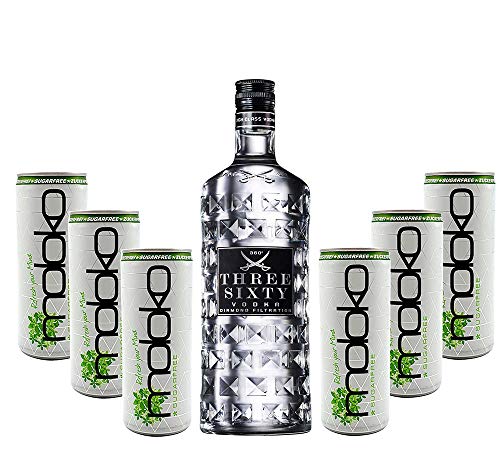 Three Sixty Vodka Wodka Set - Three Sixty Vodka 0,7L 700ml (37,5% Vol) + 6x Moloko Sugarfree 250ml inkl. Pfand - EINWEG- [Enthält Sulfite] von Mixcompany.de Bar & Glas