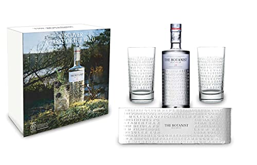 Botanist Gin Geschenkset - The Botanist Islay Dry Gin 0,7l (46% Vol) + 2x Longdrinkgläser + Blumentopf/Pflanzkübel aus Metall mit Logo- [Enthält Sulfite] von Mixcompany