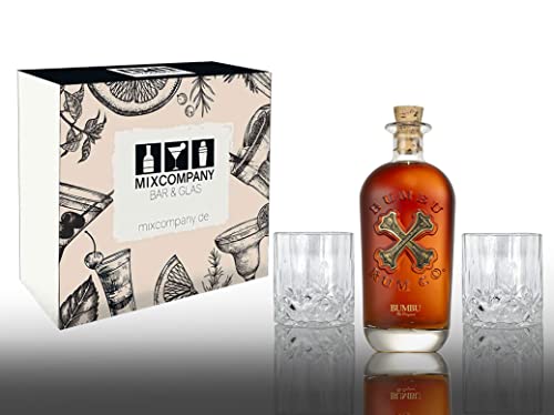 Bumbu Geschenkset Rum Original 0,7L (40% Vol) + 2 Tumbler Kristalloptik Spirituose aus 100% Rum- [Enthält Sulfite] von Mixcompany