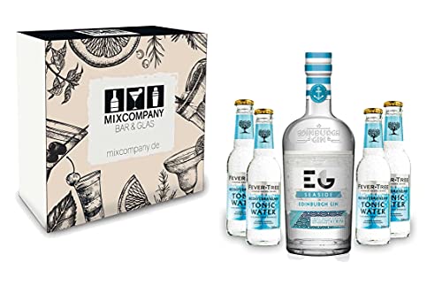 Edinburgh Gin Tonic Geschenkset - Seaside Gin 0,7l 700ml (43% Vol) + 4x Fever-Tree Mediterranean Tonic Water 200ml inkl. Pfand MEHRWEG- [Enthält Sulfite] von Mixcompany