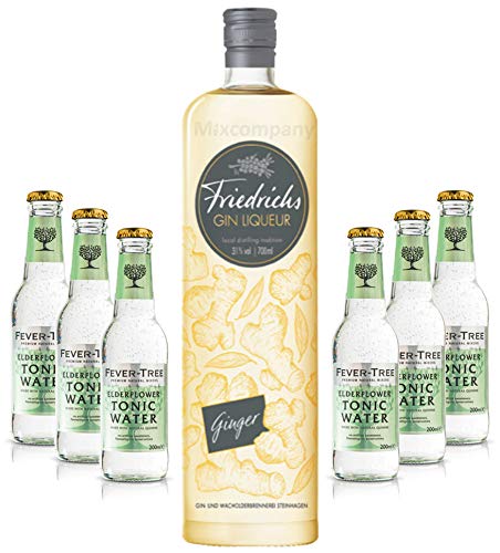Friedrichs Gin Liqueur Ginger 0,7l 700ml (31% Vol) + 6x Fever-Tree Elderflower Tonic Water 0,2l MEHRWEG inkl. Pfand Gin Tonic Bar- [Enthält Sulfite] von Mixcompany