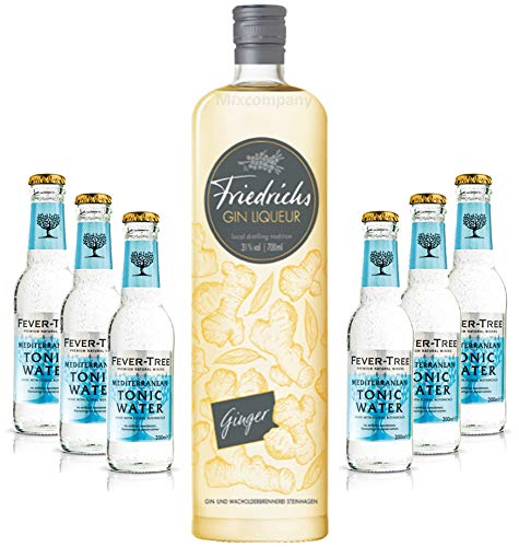 Friedrichs Gin Liqueur Ginger 0,7l 700ml (31% Vol) + 6x Fever-Tree Mediterranean Tonic Water 0,2 MEHRWEG inkl. Pfand Gin Tonic Bar- [Enthält Sulfite] von Mixcompany