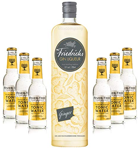 Friedrichs Gin Liqueur Ginger 0,7l 700ml (31% Vol) + 6x Fever-Tree Premium Indian Tonic Water 0,2l MEHRWEG inkl. Pfand Gin Tonic Bar- [Enthält Sulfite] von Mixcompany