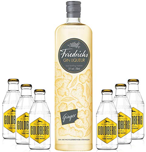 Friedrichs Gin Liqueur Ginger 0,7l 700ml (31% Vol) + 6x Goldberg Tonic Water 0,2l MEHRWEG inkl. Pfand Gin Tonic Bar- [Enthält Sulfite] von Mixcompany