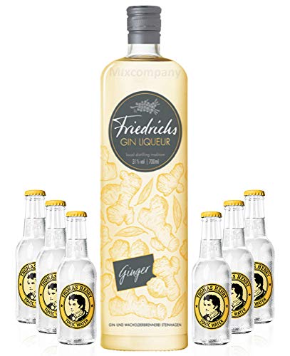 Friedrichs Gin Liqueur Ginger 0,7l 700ml (31% Vol) + 6x Thomas Henry Tonic Water 200ml inkl. Pfand MEHRWEG Gin Tonic Bar- [Enthält Sulfite] von Mixcompany