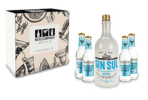 Gin Sul + Tonic Geschenkset - Gin Sul Hamburg Dry Gin 0,5l (43% Vol) + 4x Fever-Tree Mediterranean Tonic Water 200ml inkl. Pfand MEHRWEG- [Enthält Sulfite] von Mixcompany
