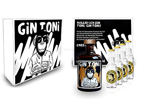 Gin Tonic Giftbox Geschenkset - Affengeiler Gin - Gin Toni Premium Dry Gin 0,5l (41% Vol) + 4x Thomas Henry Tonic Water 200ml inkl. Pfand MEHRWEG -[Enthält Sulfite] von Mixcompany