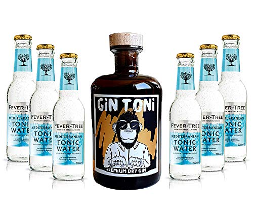Gin Tonic Set - Gin Toni Premium Dry Gin 0,5l (41% Vol) + 6x Fever-Tree Mediterranean Tonic Water 200ml inkl. Pfand MEHRWEG -[Enthält Sulfite] von Mixcompany