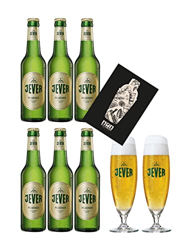 Jever Pilsener 6er Set Bier 0,33l (4,9% Vol) + 2 Gläser mit Mixcompany Grußkarte inkl Pfand MEHRWEG- [Enthält Sulfite] von Mixcompany