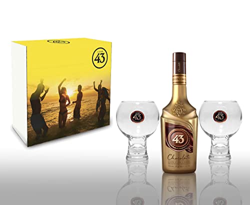 Licor 43 Geschenkset - Chocolate 0,7L (16% vol) + 2 Licor 43 Ballonglas Gläser mit Eichung Schokoladen Likör mit Geschenkbox Schuber- [Enthält Sulfite] von Mixcompany