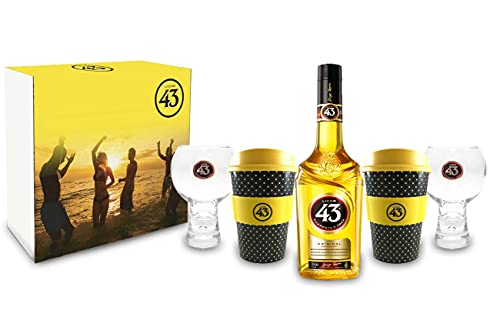 Licor 43 Schuber Geschenkset Cuarenta y Tres 0,7l (31% Vol) + 2x Ballon Tumbler Gläser +2 Likör Liquor 43 Kaffee Becher- [Enthält Sulfite] von Mixcompany