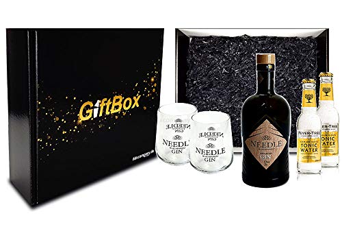 Mixcompany Geschenkset - Needle Blackforest Dry Gin 0,5L (40% Vol) + 2 x Needle Glas + 2 x Fever-Tree Indian Tonic Water 0,2l MEHRWEG inkl. Pfand- Needle Blackforest Gin Geschenk Set von Mixcompany