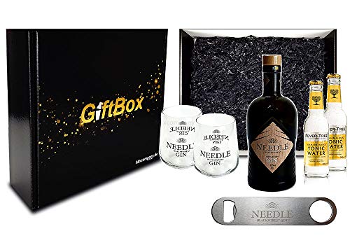 Mixcompany Geschenkset - Needle Blackforest Dry Gin 0,5L (40% Vol) + Flaschenöffner + 2 x Needle Glas + 2 x Fever-Tree Indian Tonic Water 0,2l MEHRWEG inkl. Pfand - Needle Blackforest Gin Geschenk Set von Mixcompany