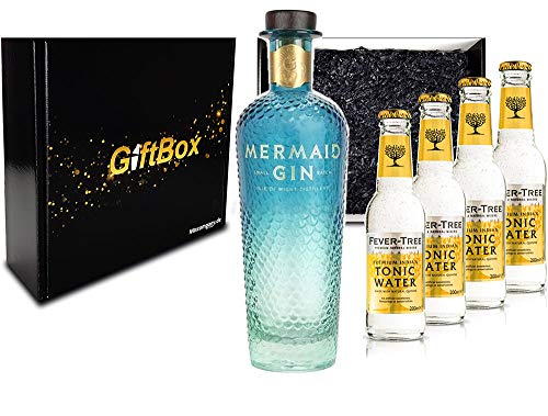 Mixcompany Gin Tonic Giftbox Geschenkset - Mermaid Gin 0,7L 700ml (42% Vol) + 4x Fever-Tree Premium Indian Tonic Water 0,2l MEHRWEG inkl. Pfand Gin Tonic Bar- [Enthält Sulfite] von Mixcompany