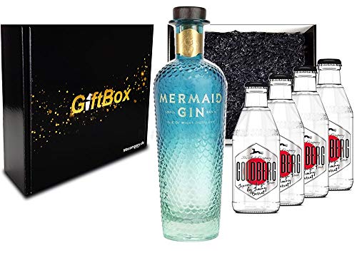 Mixcompany Gin Tonic Giftbox Geschenkset - Mermaid Gin 0,7L 700ml (42% Vol) + 4x Goldberg Japanese Yuzu Tonic Water 0,2l MEHRWEG inkl. Pfand Gin Tonic Bar - [Enthält Sulfite] von Mixcompany