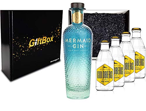 Mixcompany Gin Tonic Giftbox Geschenkset - Mermaid Gin 0,7L 700ml (42% Vol) + 4x Goldberg Tonic Water 0,2l MEHRWEG inkl. Pfand Gin Tonic Bar- [Enthält Sulfite] von Mixcompany