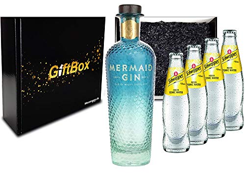 Mixcompany Gin Tonic Giftbox Geschenkset - Mermaid Gin 0,7L 700ml (42% Vol) + 4x Schweppes Tonic Water 200ml inkl. Pfand MEHRWEG- [Enthält Sulfite] von Mixcompany