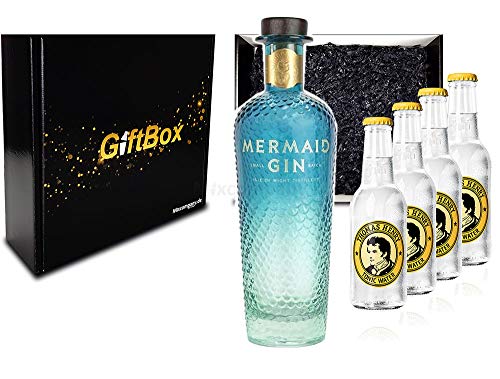 Mixcompany Gin Tonic Giftbox Geschenkset - Mermaid Gin 0,7L 700ml (42% Vol) + 4x Thomas Henry Tonic Water 200ml inkl. Pfand MEHRWEG Gin Tonic Bar- [Enthält Sulfite] von Mixcompany