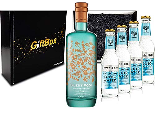 Mixcompany Gin Tonic Giftbox Geschenkset - Silent Pool Gin 0,7L 700ml (43% Vol) + 4x Fever-Tree Mediterranean Tonic Water 0,2 MEHRWEG inkl. Pfand Gin Tonic Bar- [Enthält Sulfite] von Mixcompany
