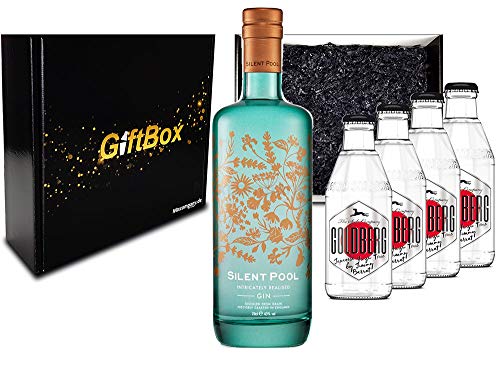 Mixcompany Gin Tonic Giftbox Geschenkset - Silent Pool Gin 0,7L 700ml (43% Vol) + 4x Goldberg Japanese Yuzu Tonic Water 0,2l MEHRWEG inkl. Pfand Gin Tonic Bar - [Enthält Sulfite] von Mixcompany