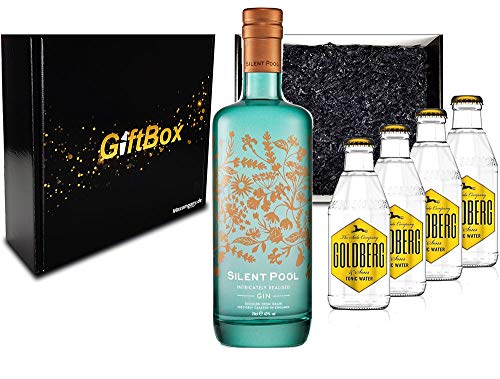 Mixcompany Gin Tonic Giftbox Geschenkset - Silent Pool Gin 0,7L 700ml (43% Vol) + 4x Goldberg Tonic Water 0,2l MEHRWEG inkl. Pfand Gin Tonic Bar- [Enthält Sulfite] von Mixcompany