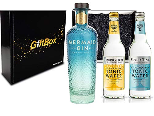 Mixcompany Gin Tonic Set Giftbox Geschenkset - Mermaid Gin 0,7L 700ml (42% Vol) + 1x Fever-Tree Tonic Water + 1x Fever-Tree Mediterranean je 500ml -[Enthält Sulfite] - Inkl. Pfand MEHRWEG von Mixcompany
