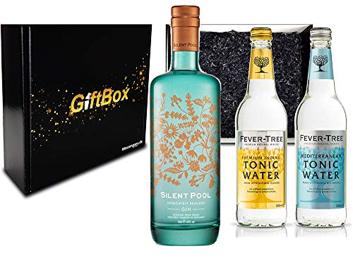 Mixcompany Gin Tonic Set Giftbox Geschenkset - Silent Pool Gin 0,7L 700ml (43% Vol) + 1x Fever-Tree Tonic Water + 1x Fever-Tree Mediterranean je 500ml -[Enthält Sulfite] - Inkl. Pfand MEHRWEG von Mixcompany