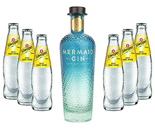 Mixcompany Gin Tonic Set - Mermaid Gin 0,7L 700ml (42% Vol) + 6x Schweppes Tonic Water 200ml inkl. Pfand MEHRWEG Gin Tonic Bar- [Enthält Sulfite] von Mixcompany