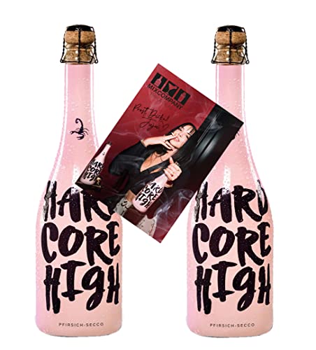 Mixcompany Juju Pfirsich Secco 2er Set Hardcore High 0,75L (5,5 Prozent Vol) mit digitalisierter Autogrammkarte Sekt mit Pfirsich Geschmack - [Enthält Sulfite] von COXZD