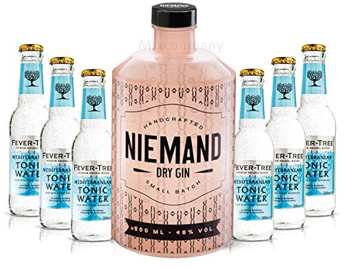 Niemand Handcrafted Dry Gin 0,5l 500ml (46% Vol) + 6x Fever-Tree Mediterranean Tonic Water 0,2 MEHRWEG inkl. Pfand Gin Tonic Bar- [Enthält Sulfite] von Mixcompany