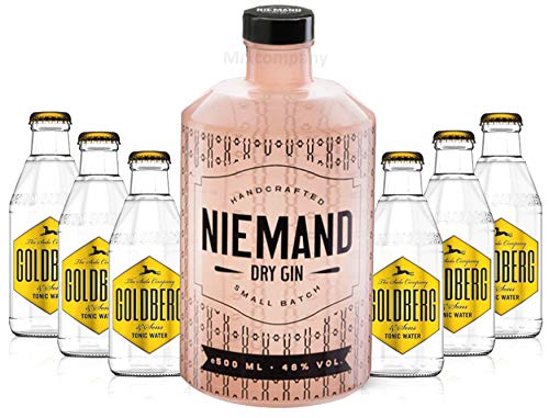 Niemand Handcrafted Dry Gin 0,5l 500ml (46% Vol) + 6x Goldberg Tonic Water 0,2l MEHRWEG inkl. Pfand Gin Tonic Bar- [Enthält Sulfite] von Mixcompany