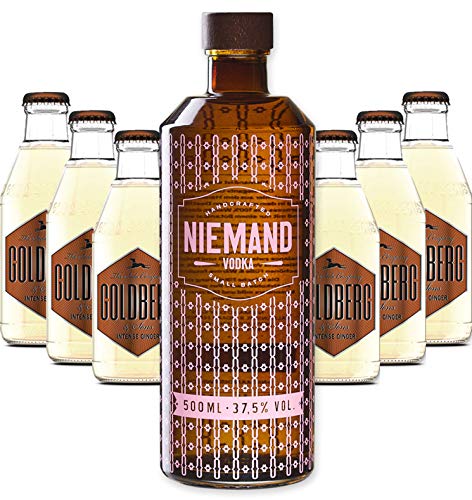 Niemand Vodka Small Batch Handcrafted Wodka 0,5l 500ml (37,5% Vol) + 6x Goldberg Intense Ginger 200ml - Inkl. Pfand MEHRWEG Moscow Mule Set - [Enthält Sulfite] von Mixcompany