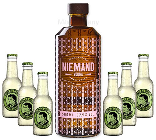 Niemand Vodka Small Batch Handcrafted Wodka 0,5l 500ml (37,5% Vol) + 6x Thomas Henry Bitter Lemon 200ml - Inkl. Pfand MEHRWEG Vodka Lemon Set - [Enthält Sulfite] von Mixcompany