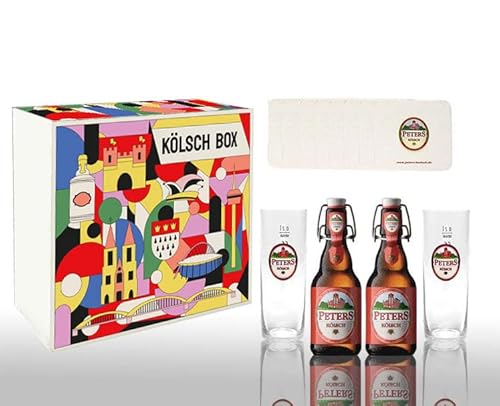 Peters Kölsch Geschenkset 2x Bier 0,33L (4,8% Vol) + 2x Glas 0,2L + 10x Bierdeckel inkl Pfand MEHRWEG- [Enthält Sulfite] von Mixcompany