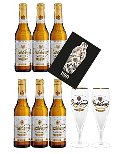 Radeberger Premium Pils 6er Set Bier 0,33l (4,8% Vol) + 2 Gläser mit Mixcompany Grußkarte inkl Pfand MEHRWEG- [Enthält Sulfite] von Mixcompany