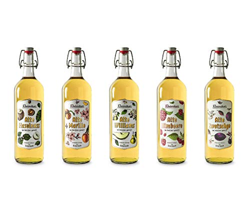 Raunikar tasting Set - 5 verschiedene Sorten Alte Zwetschge Alte Himbeere Alte Haselnuss Alte Marille Alte Williams Schnaps je 1L (38% Vol)- [Enthält Sulfite] von KDJMDL