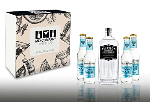 Ryan Reynolds Gin Tonic Geschenkset Aviation American Gin 0,7L (42% Vol) + 4x Fever Tree Mediterranean je 200ml inkl. Pfand MEHRWEG- [Enthält Sulfite] von Mixcompany