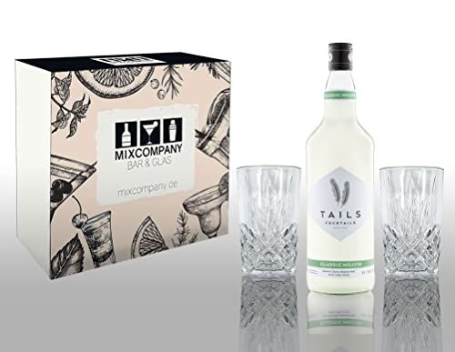 Tails Cocktails Geschenkset classic Mojito 1L (14,9% Vol) mit 2 Longdrink Cocktail Gläsern in Kristalloptik Fertig Cocktail Ready to Drink- [Enthält Sulfite] von Mixcompany