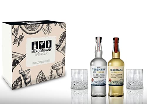 Teremana 2er Set Tequila Geschenkbx Blanco + Reposado je 0,7L (40% Vol) 2 Tumbler Kristalloptik Dwayne The Rock Johnson Tequila Silver + Gold - [Enthält Sulfite] von Mixcompany