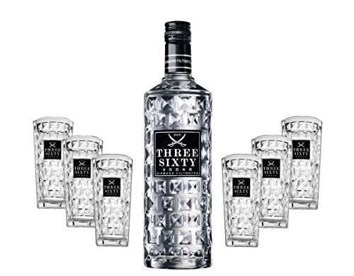 Three Sixty Vodka 3L (37,5% Vol) + 6 Three Sixty Longdrink Gläsern [Enthält Sulfite] von Mixcompany