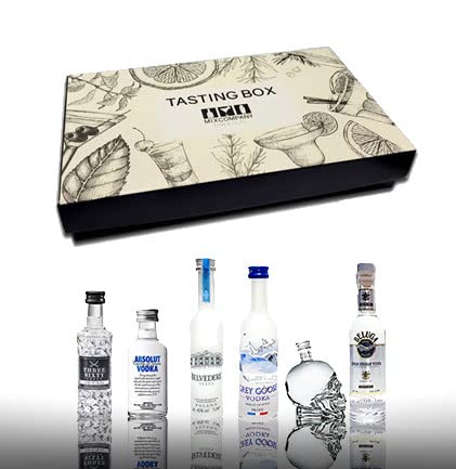 Vodka 6er Tasting Box - 6x Vodka Miniaturen Probierset Geschenk Set mit Three Sixty Absolut Belvedere Grey Goose Crystal Head Beluga von Mixcompany