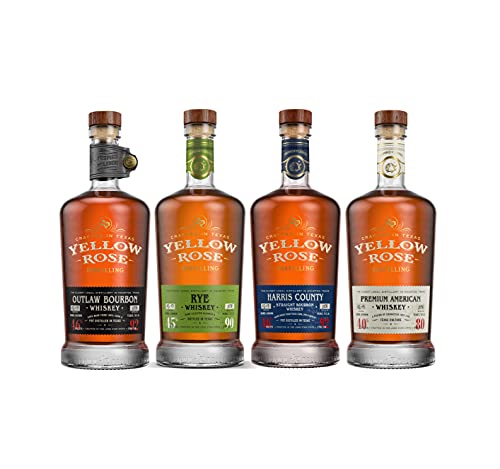 Yellow Rose 4er Set - Harriy County + Outlaw je 0,7L (46% Vol) + Rye 0,7L (45% Vol) + Premium American 0,7L (40% Vol) Whiskey - [Enthält Sulfite] von Mixcompany