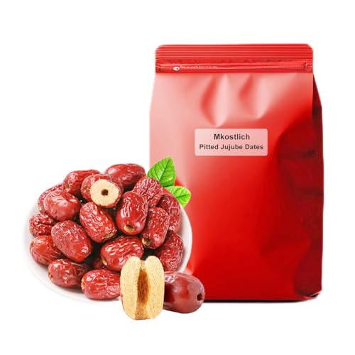 Mkostlich Jujube-Datteln, Entkernte Datteln in Loser Schüttung, Chinesische Rote Datteln, 1,1 lb/500 g Große Jujubees, Süße Getrocknete Jujube-Früchte zum Knabbern, Tee, Suppe, Backen von Mkostlich