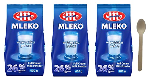 Mlekovita Vollmilchpulver 26% Fett, Nettogewicht - 400 g x 3 (1200 g) Sparset mit Löffel 16cm von Mlekovita