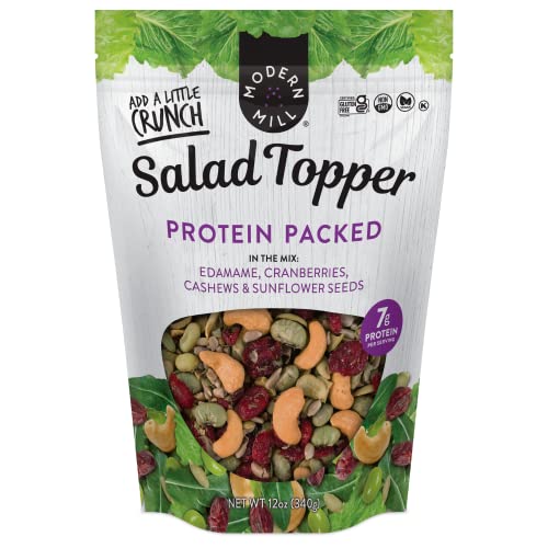 Modern Mill Proteinverpackter Salataufsatz von Gourmet Nut – gemischte Nüsse (geröstete Cashews), getrocknete Cranberries & Edamame & Sonnenblumenkerne – glutenfrei, natriumarm, koscher, pflanzlicher von Modern Mill