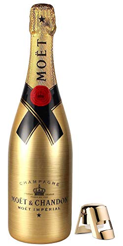 Moët & Chandon Brut Imperial Golden Sleeve Design Magnum Champagner Flasche mit Gravuroptik + Edelstahl-Flaschenverschluss (1 x 1,5 l) von Moët & Chandon