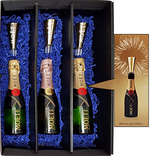 Moet & Chandon Geschenkset - 2x Moet Mini 200ml (12% Vol) + Moet Mini Rose 200ml (12% Vol) + 3x Ausgiesser von Moët & Chandon