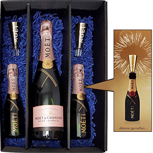 Moet & Chandon Geschenkset - Moet & Chandon Rose Imperial Champagner 75cl (12% Vol) + 2x Moet Rose Mini je 200ml + 2x Ausgiesser von Moët & Chandon